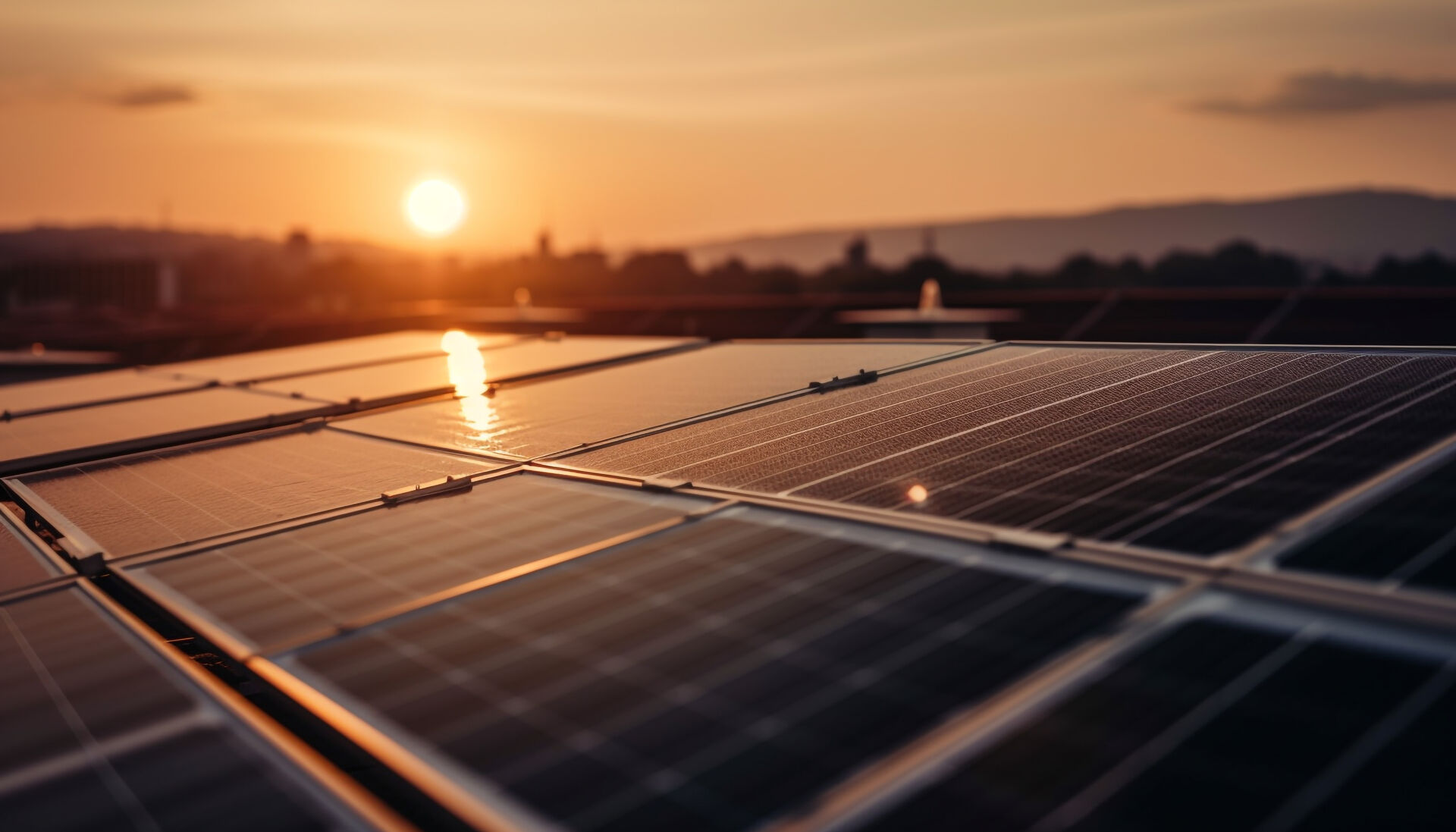 Painéis solares ao pôr do sol